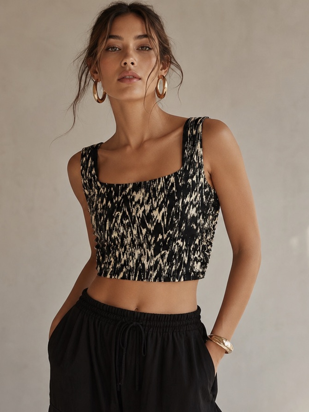 House of Harlow 1960 Printed Square-Neck Crop Top